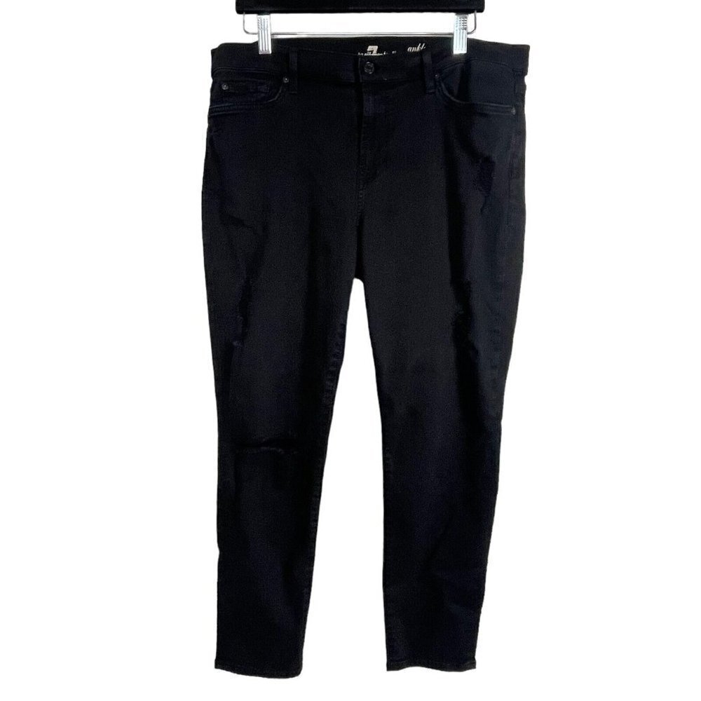 7 for all Mankind Jeans Women's 32 Ankle Gwenevere Black Distress Grunge‎ Punk
